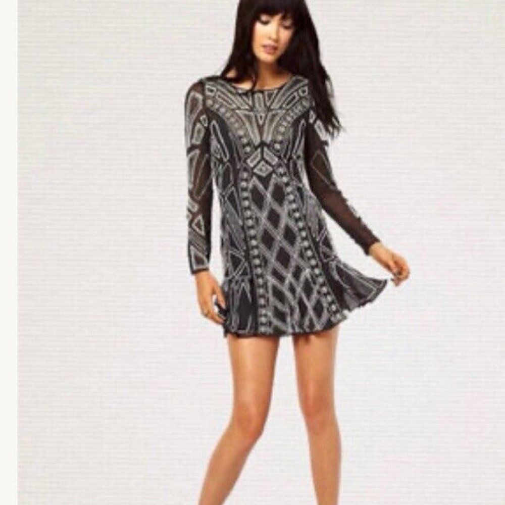 Needle & Thread Black Geometric Party Dress Size US 4
